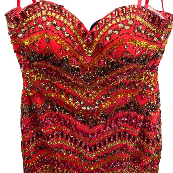 Angela & Alison Watermelon Beaded Strapless Mermaid Prom Formal Dress Women 2 - Picture 3 of 12